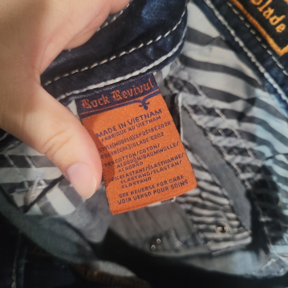 Rock Revival Glade Easy Bootcut Jeans 32 x 29.5 Embellished Rhinestone Pocket - Picture 13 of 14